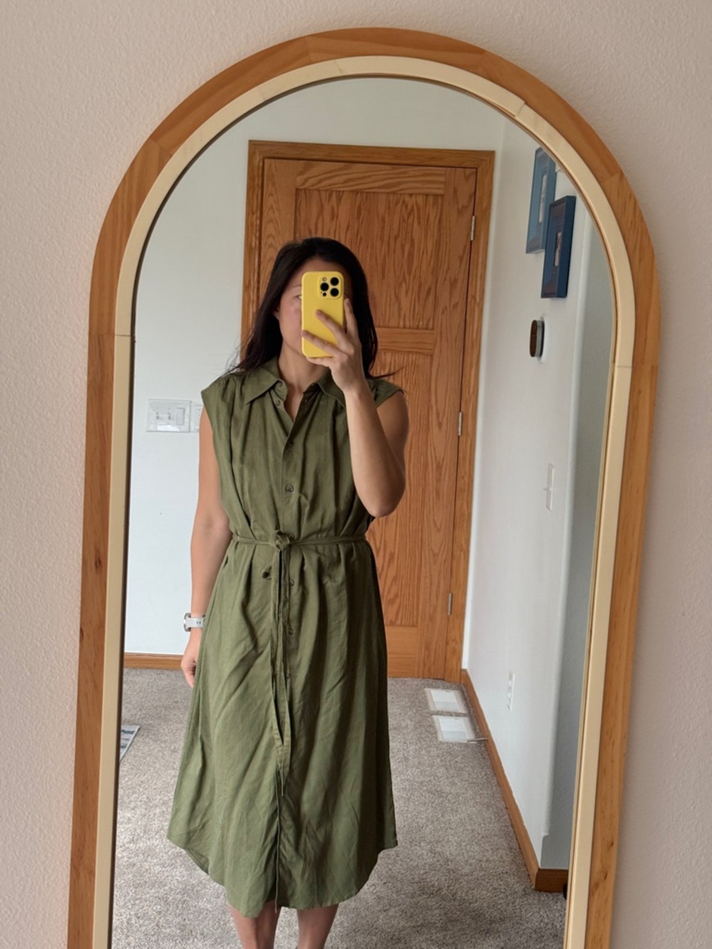 H&M Green Linen Blend Sleeveless Shirt Dress Size Small